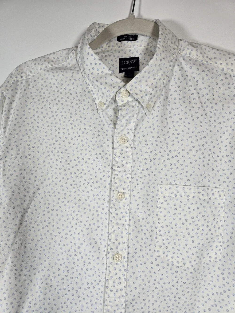 J. Crew Slim Untucked Flex Performance Button Down Shirt Size Large White Floral
